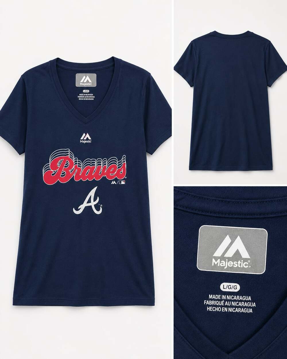 Majestic Atlanta Braves MLB Baseball V-Neck Shirt Blue Size L/G